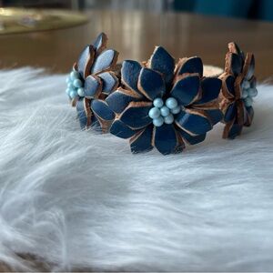 Blue Floral Leather Bracelet